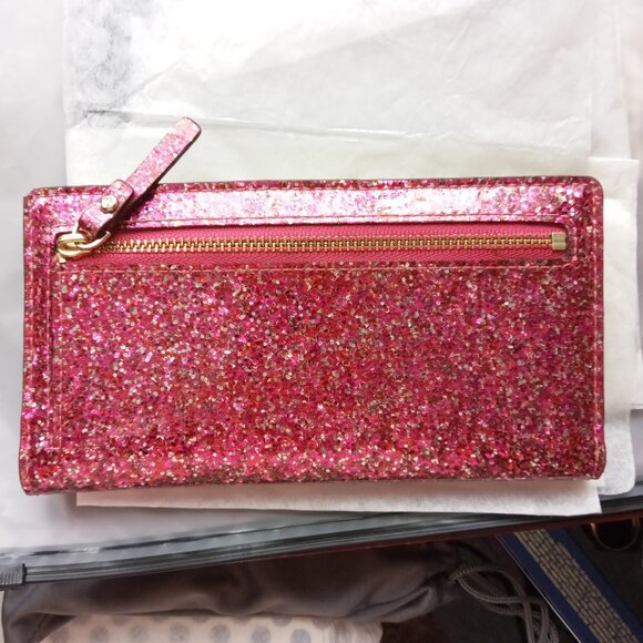 Kate Spade Madison Pink glitter Large Slim Bifold Wallet with box - Picture 5 of 15